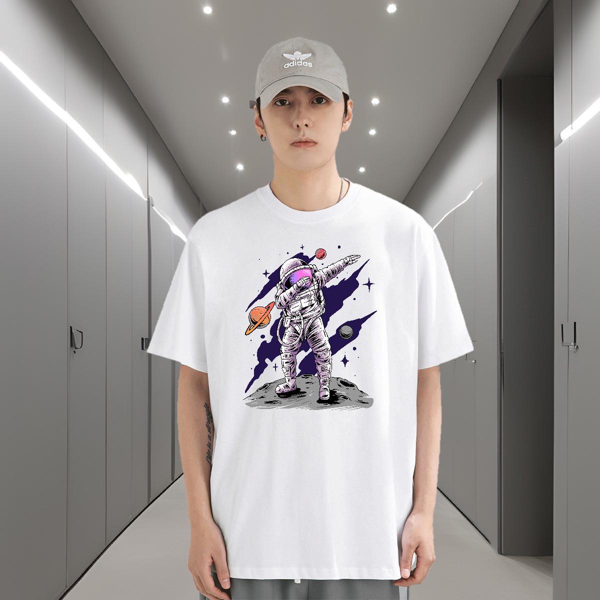 T-Shirts 230g Pure Cotton planet Sport Crew Neck Breathable DIY Printed Couples T Shirts Fashion Cool Design Tees Shirts