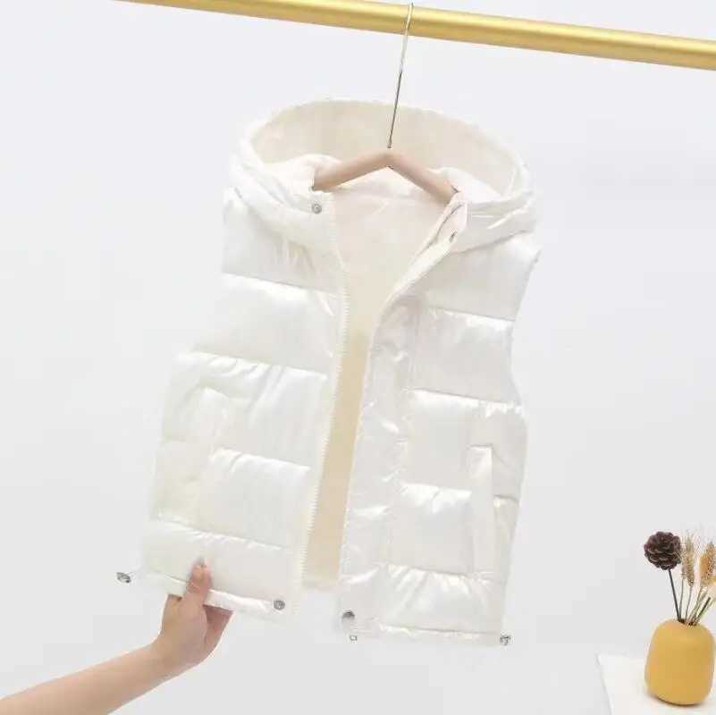 Childrens vest boys and girls with hood childrens velvet jacket sleeveless down jacket youth winter waterproof vestW240724