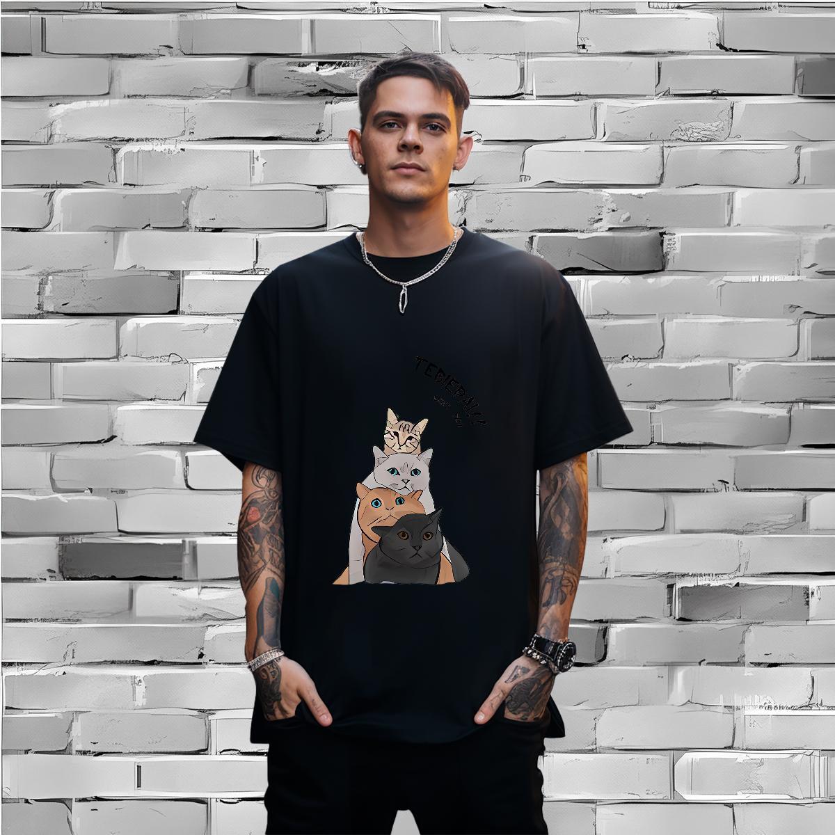 T-Shirts 230g 100% Cotton cat Casual Beach Breathable Crew Neck Customized Tshirts 2024 DIY Unisex Tee Shirt