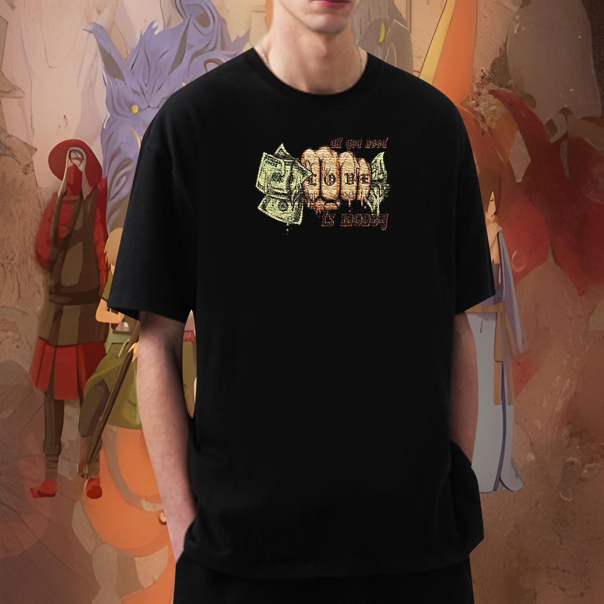 Soft Couples T Shirts 230g Cotton High Street Hip Hop money Skull Breathable Short Sleeve Custom T Shirts Men Top Tees