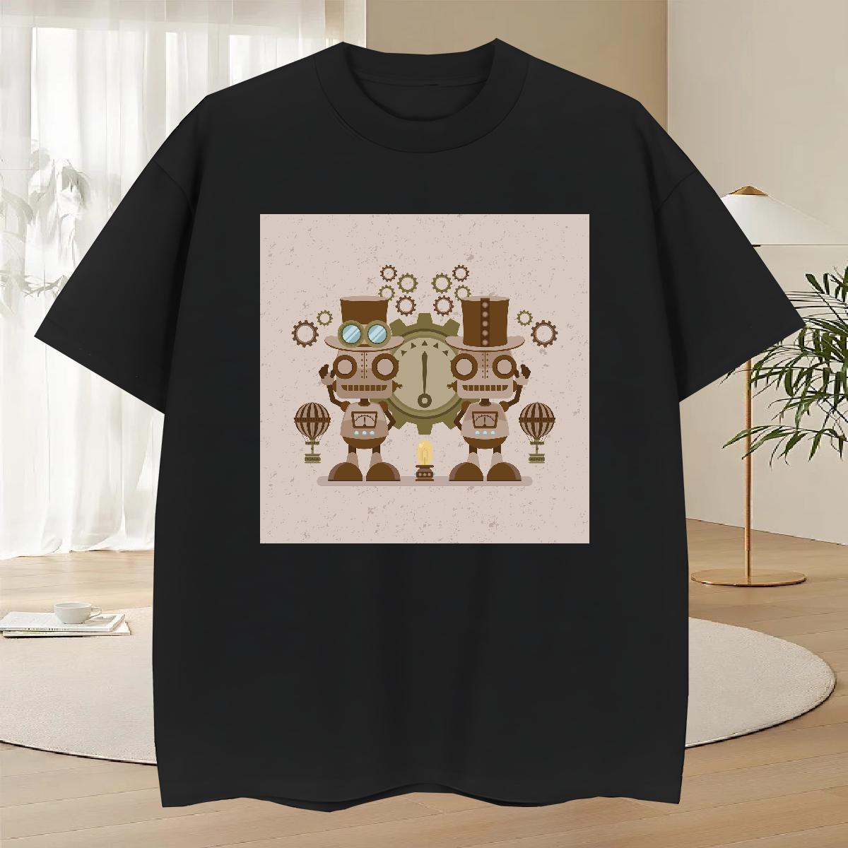 Cool Design Men Tshirts 230g Cotton Sport robot Oversized 4XL Short Sleeve O-Neck Custom Men T Shirts Clothes