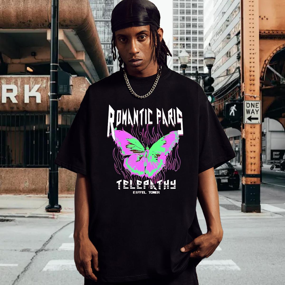 T Shirts Men 100% Cotton 230g Butterfly Hip Hop Crew Neck Custom Print Plus Size Tshirt for Man Woman Casual New Classic Tops