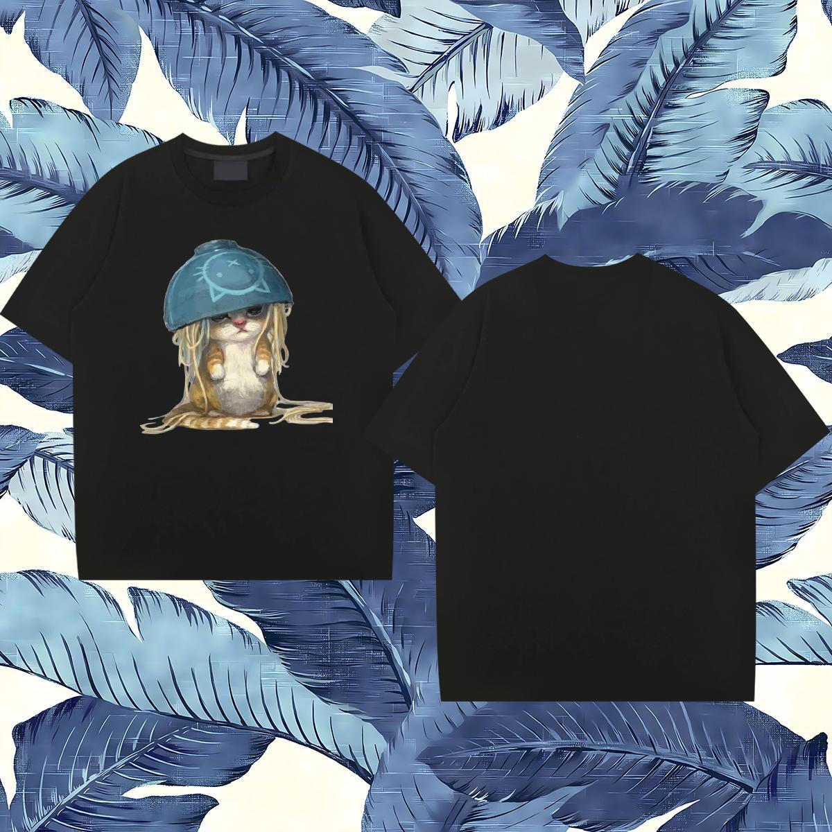 Fashion Casual T shirt 230g Cotton cat Sports Casual Tops Shirt Breathable Crew Neck Cool Men Clothes T-Shirt Cartoon Print