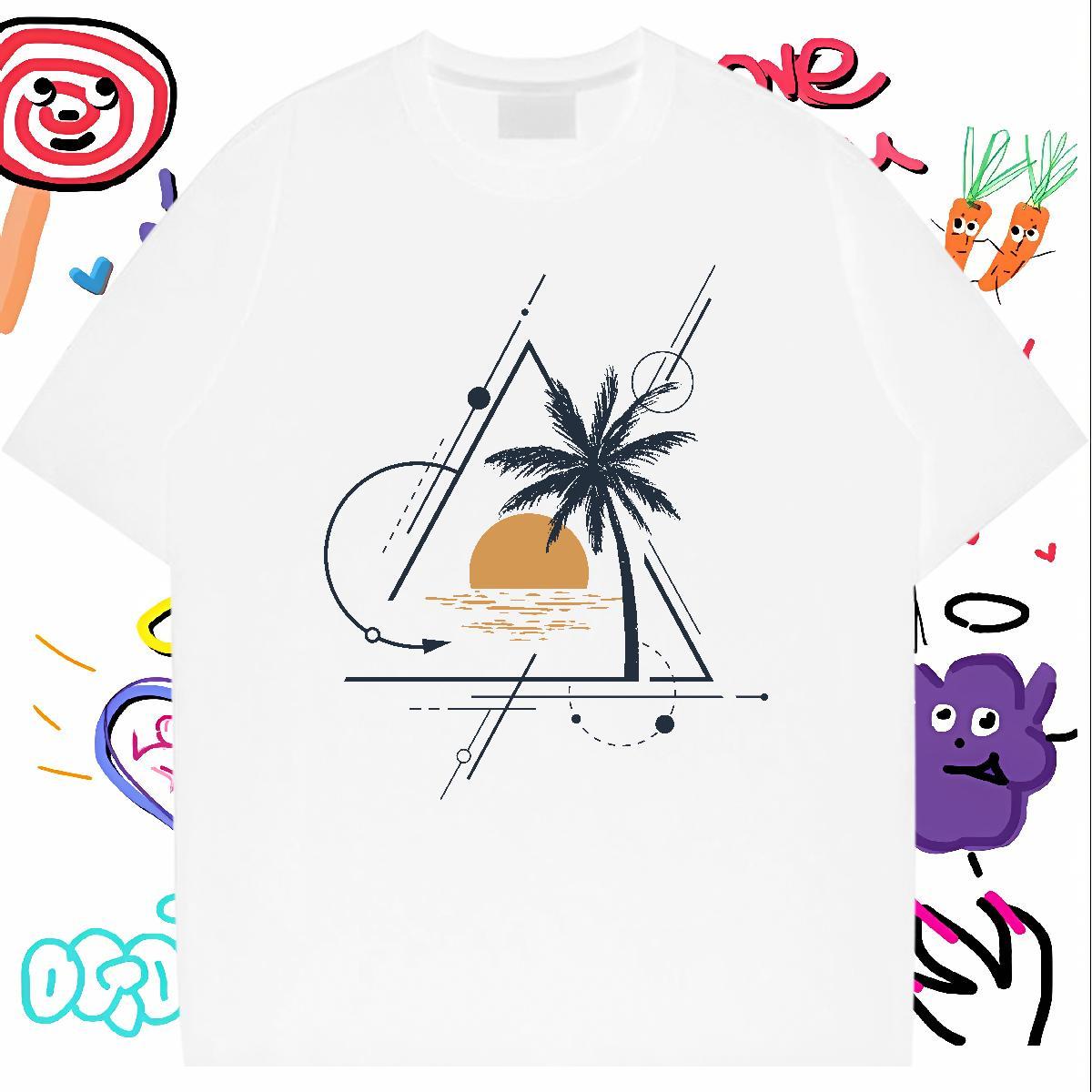 2024 Men T Shirts 230g 100% Cotton tree Daily Outfit Clothes Short Sleeve O-Neck Comfortable Men Tees Plus Size Custom