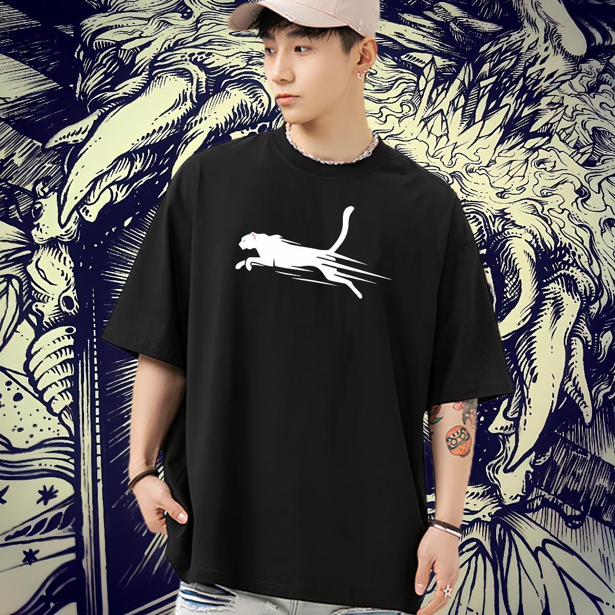 Custom T-Shirts for Men 100% Cotton 230g cat Hip Hop Street Tee Shirt Breathable Short Sleeve TOP Quality Tshirts Skull