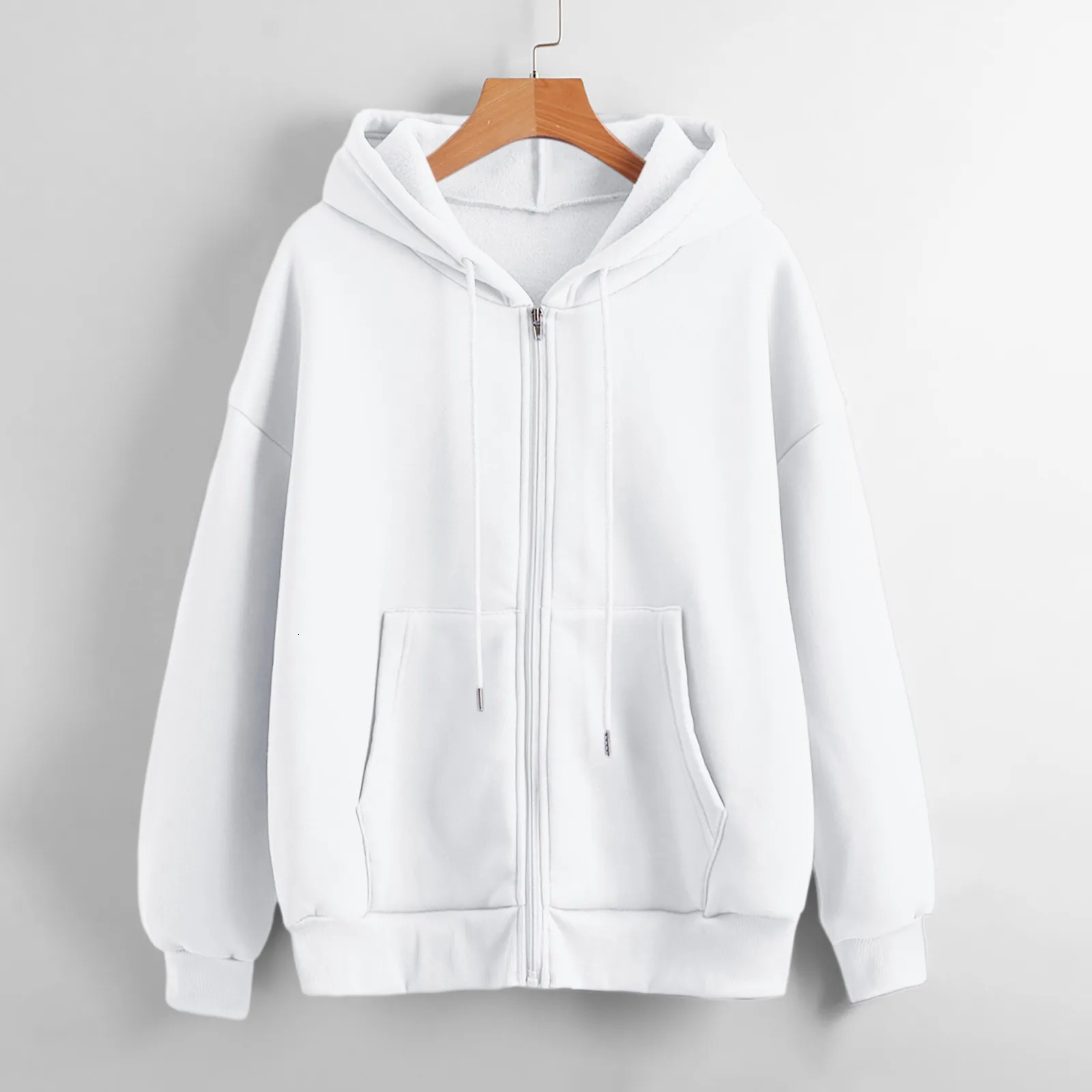 Autumn Women Sweatshirt Hoodies Spring Fashion Casual Cardigan Drawstring Sweatshirts Korean Style Solid Zip Up Hoodies 240812