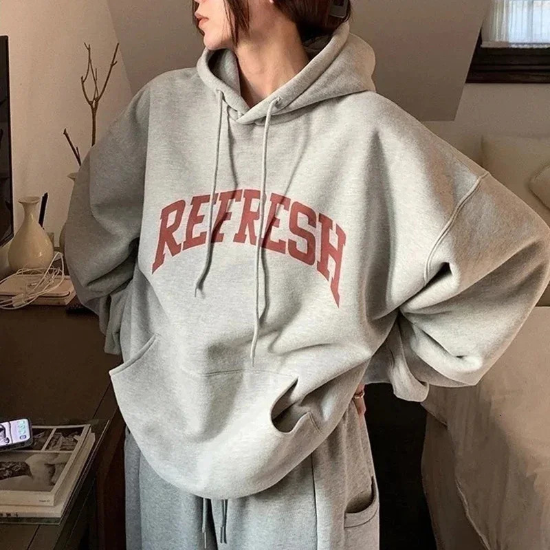 Rimocy Autumn Winter Printed Hoodie Women Korean FashionThicken Hooded Sweatshirts Woman Y2K Streetwear Loose Hoodies 240806