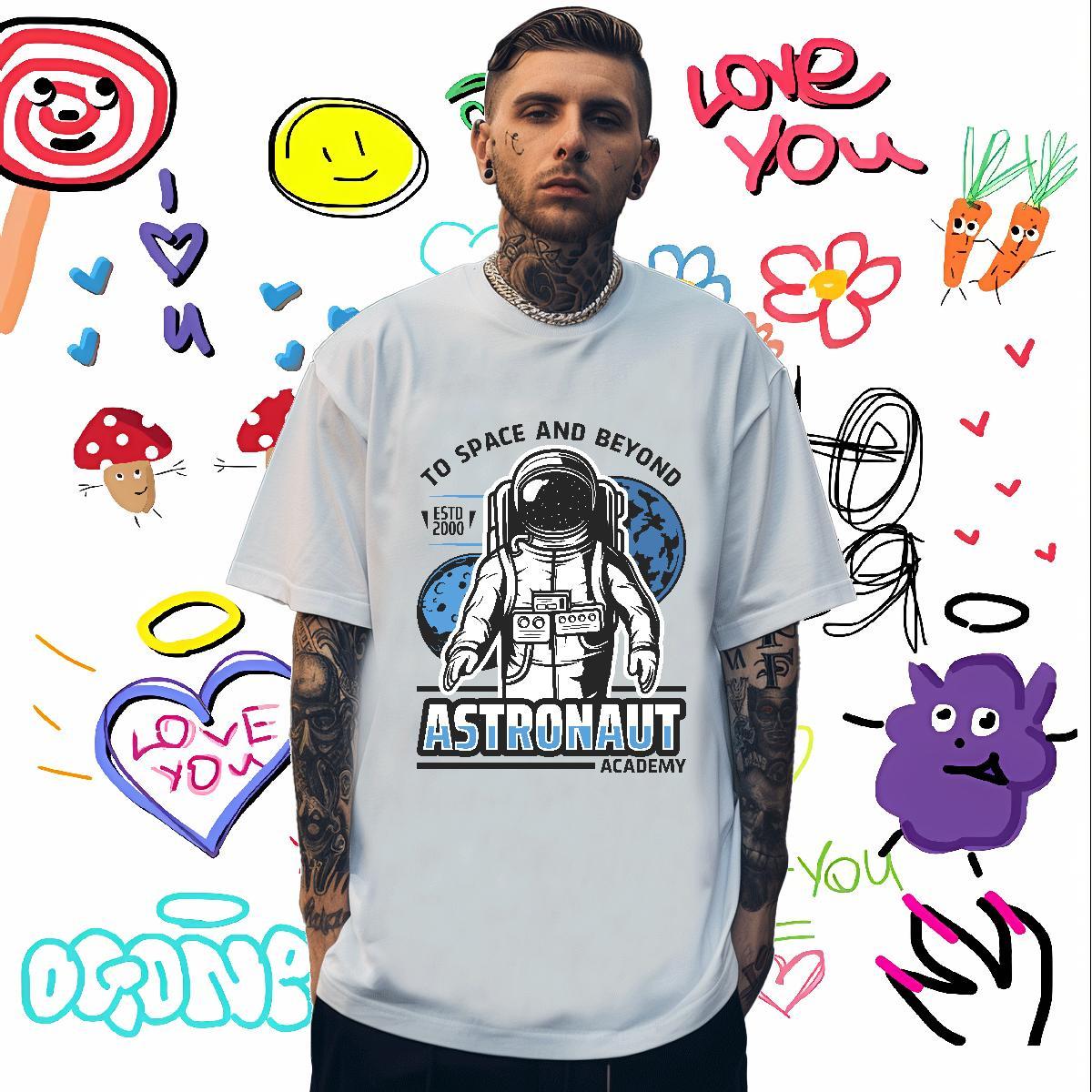 T Shirts Men 230g Pure Cotton universe Street Breathable Crew Neck Custom Print Oversized Tshirts Fashion Casual Cool Top Tees