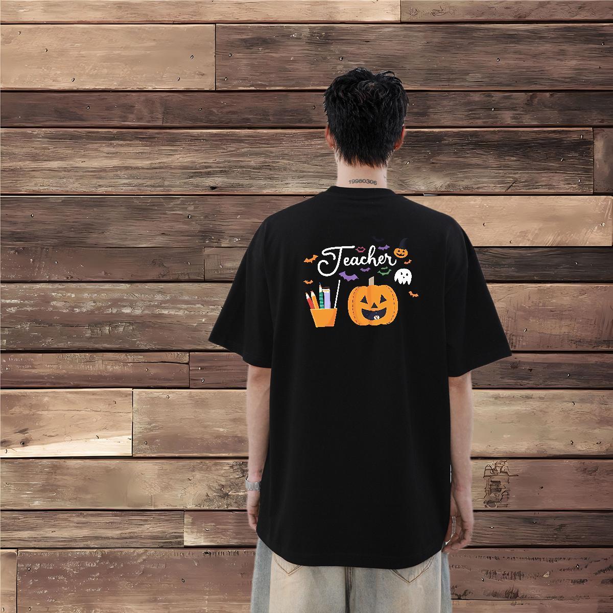 DIY Customized T-Shirts 230g Cotton halloween Beach Polos Round Neck Short Sleeve Unisex Couples T Shirts Cartoon Print