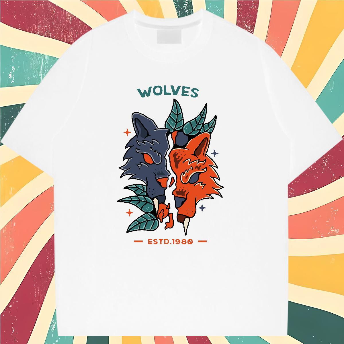 Fashion T-Shirts 100% Cotton 230g wolf Anime Printing Street Clothes Breathable Soft Designer Men Clothes T-Shirt Oversized
