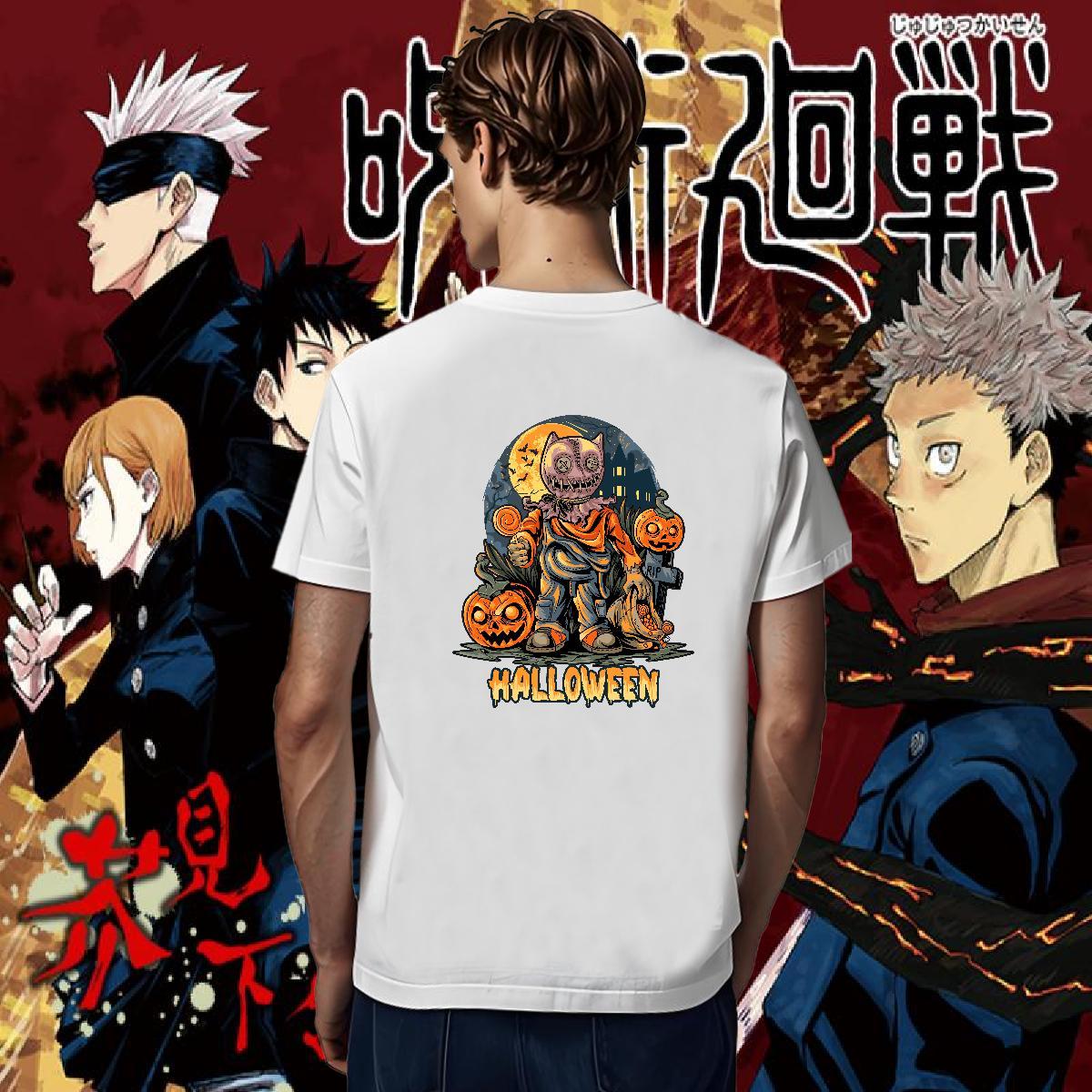 Classic Casual T shirt 230g Cotton Halloween Daily Outfit Tees Breathable Crew Neck Loose Couples T Shirts Graphic