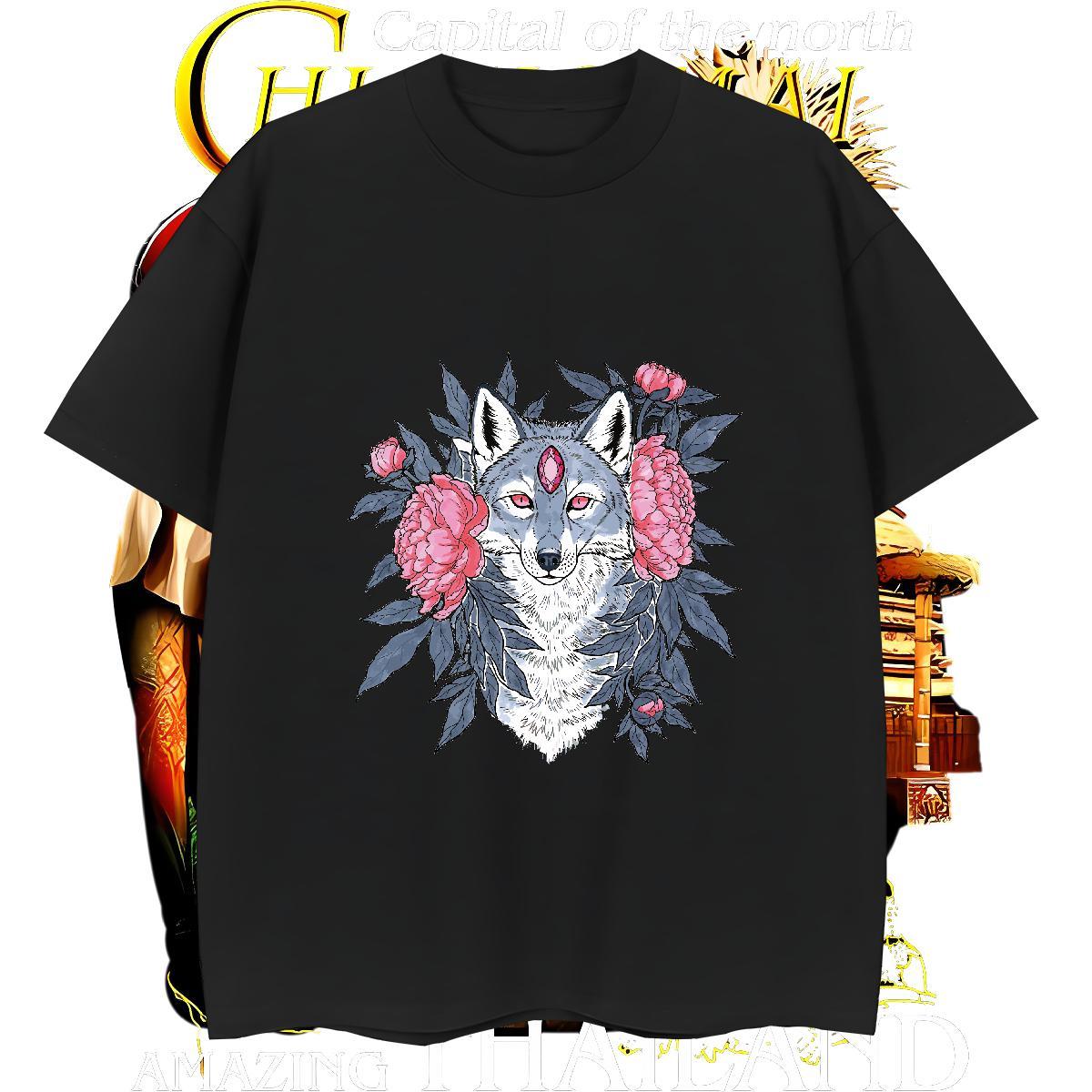 Brand Men Tees 230g Pure Cotton wolf T Shirt For Man High Street Hip Hop Breathable Short Sleeve Plus Size Custom Fashion Designer Tee Shirt