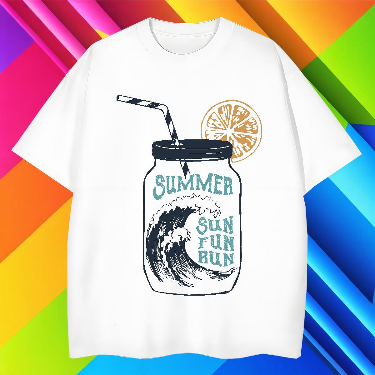 Wholesale Mens Tshirts 230g Pure Cotton Street Casual sea wave Custom Cartoon Crew Neck DIY T-Shirts for Men Clothes