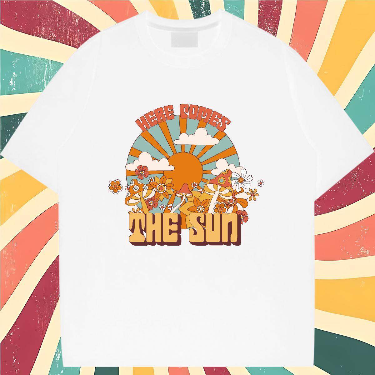 Wholesale Womens T Shirts Breathable Crew Neck Couples T Shirts DIY Logo mushroom Spring Summer 230g 100% Cotton Custom Tops