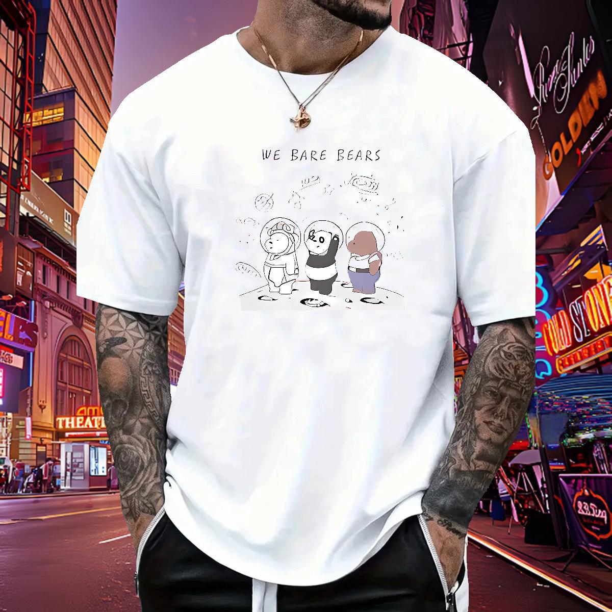 Cool Mens Tshirts 230g 100% Cotton bear T Shirt For Man Street Wear Breathable Custom Cartoon Stylist Clothes