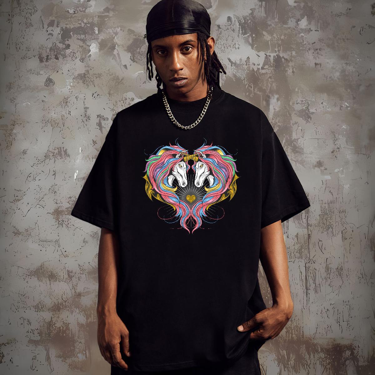 T Shirt For Man 230g Cotton horse Daily Wear Breathable Crew Neck Custom Printing Men Tops Tees Factory Direct Popular Tee Shirt