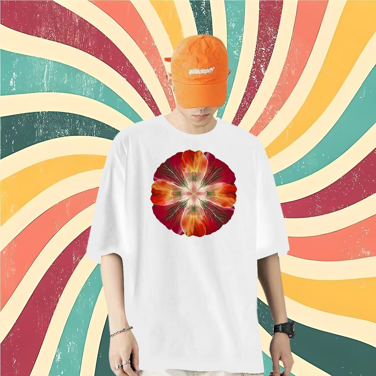 New Arrival Mens T Shirts 230g 100% Cotton flower Street wear Hip Hop Clothings O-Neck Short Sleeve Cool Design Tshirt for Man Woman Custom Print Over