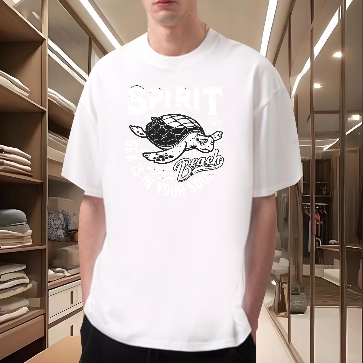 2024 Summer T shirt 230g Pure Cotton tortoise Casual Beach Tops Breathable Soft Brand Tshirts Anime Print