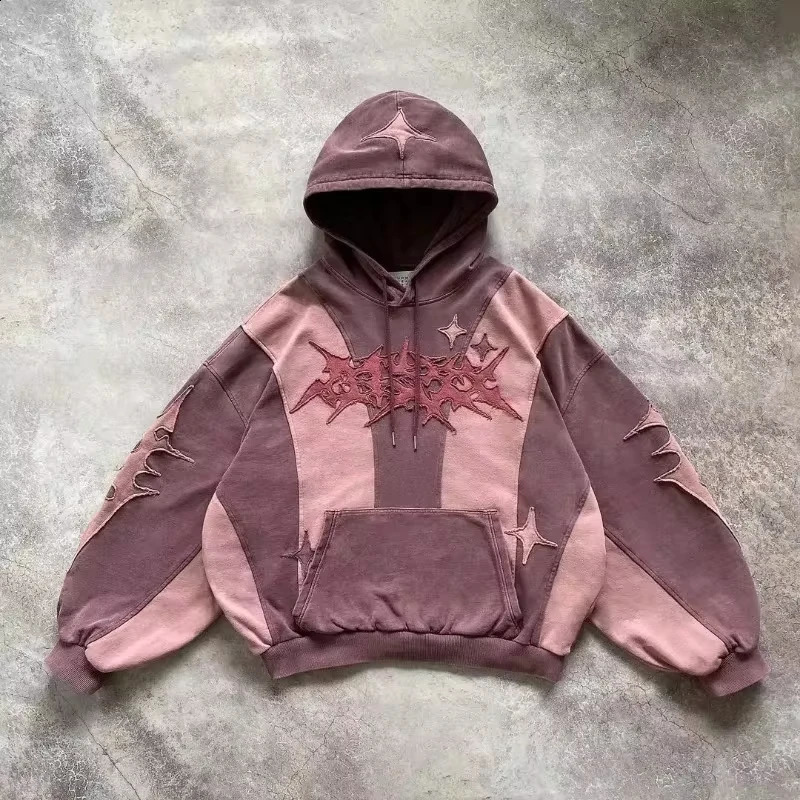 Y2K Street Fashion Trend Spot Splicing Hoodies Women Harajuku Hip Hop Retro Joker Sweatshirt Couple Casual Loose Punk Hoodie 240806