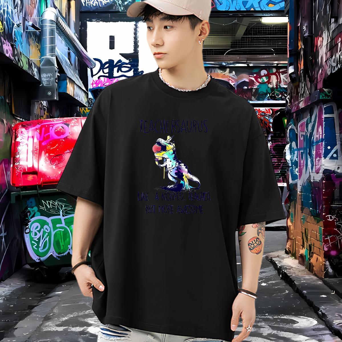 Fashion T-Shirts 230g 100% Cotton dinosaur Daily Wear Top Tees O-Neck Short Sleeve Designer Mens Tshirts Black White