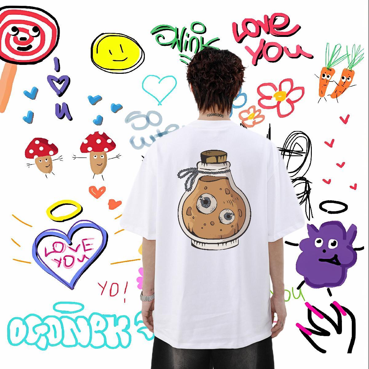 Brand T-Shirts 230g 100% Cotton monster Outdoor Top Tees O-Neck Short Sleeve Cool Men Tops Tees Custom Cartoon