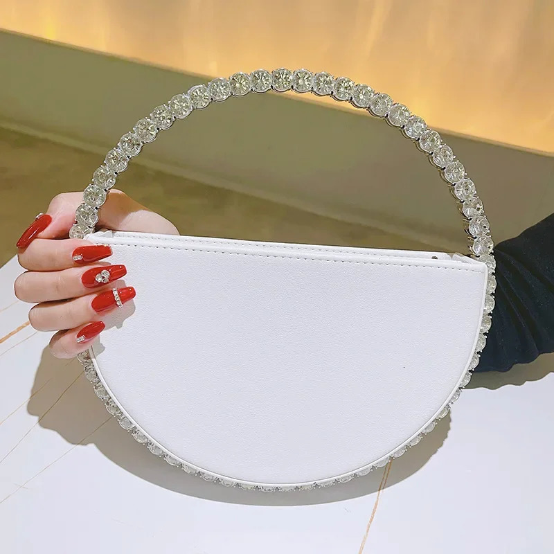 Diamond round ring evening bag fashionable artificial leather clutch wallet elegant handbag for ladies party dance wedding 240806Z