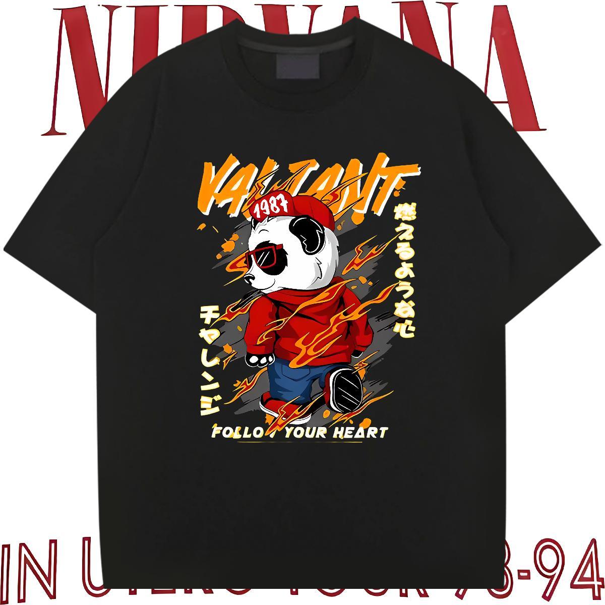 Factory Direct Man T Shirts 230g Pure Cotton panda Beach Wear Breathable Short Sleeve Wholesale Men Tops Tees Cartoon Print