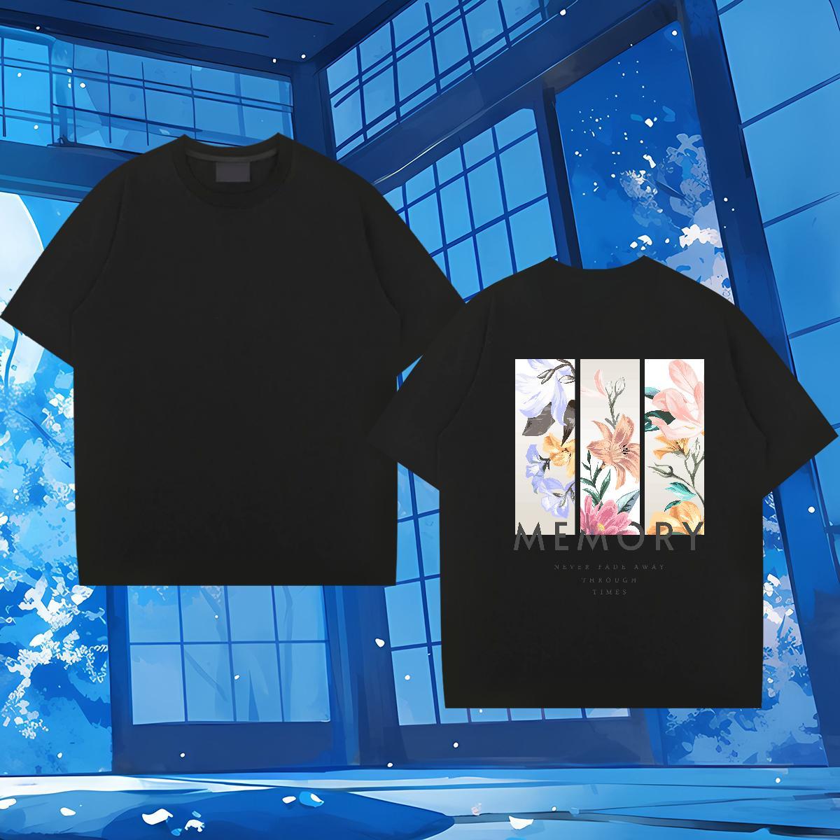 Classic T Shirt For Man 100% Cotton 230g flower High Street Hip Hop Top Tees Breathable Short Sleeve High Quality Men Clothes T-Shirt DIY Logo Oversiz