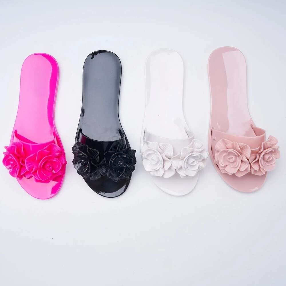 Mini Melissa Women's Jelly Slides Sweety Girls Cool 3D Flower Slippers Adult Ladies Non-slip Flat Beach Vacation Shoes Female