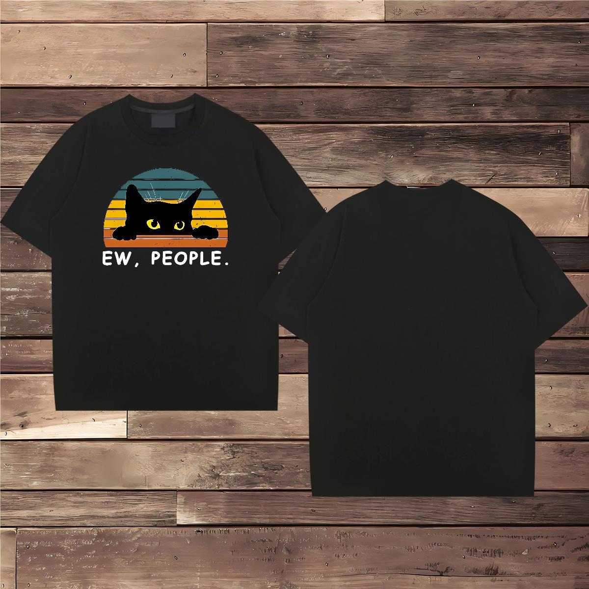 Factory Direct T Shirts Men 230g Cotton cat Street Tops Round Neck Short Sleeve Unisex Men Clothes T-Shirt DIY