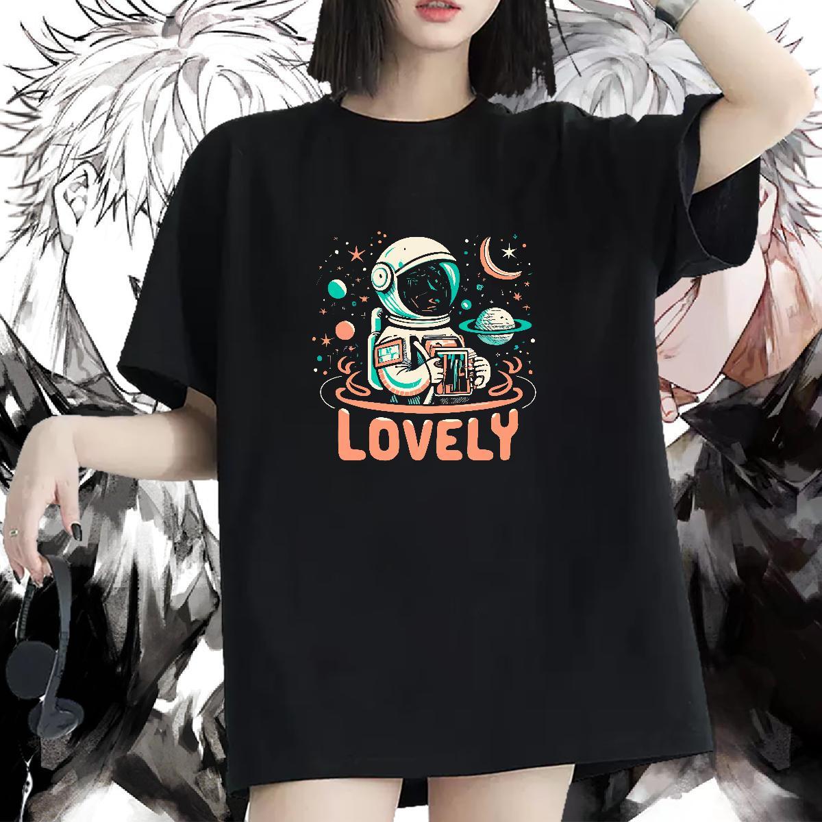 Soft T shirt Crew Neck Breathable Women Tshirts DIY Anime Printed spaceman Spring Summer 100% Cotton 230g New Top Shirts