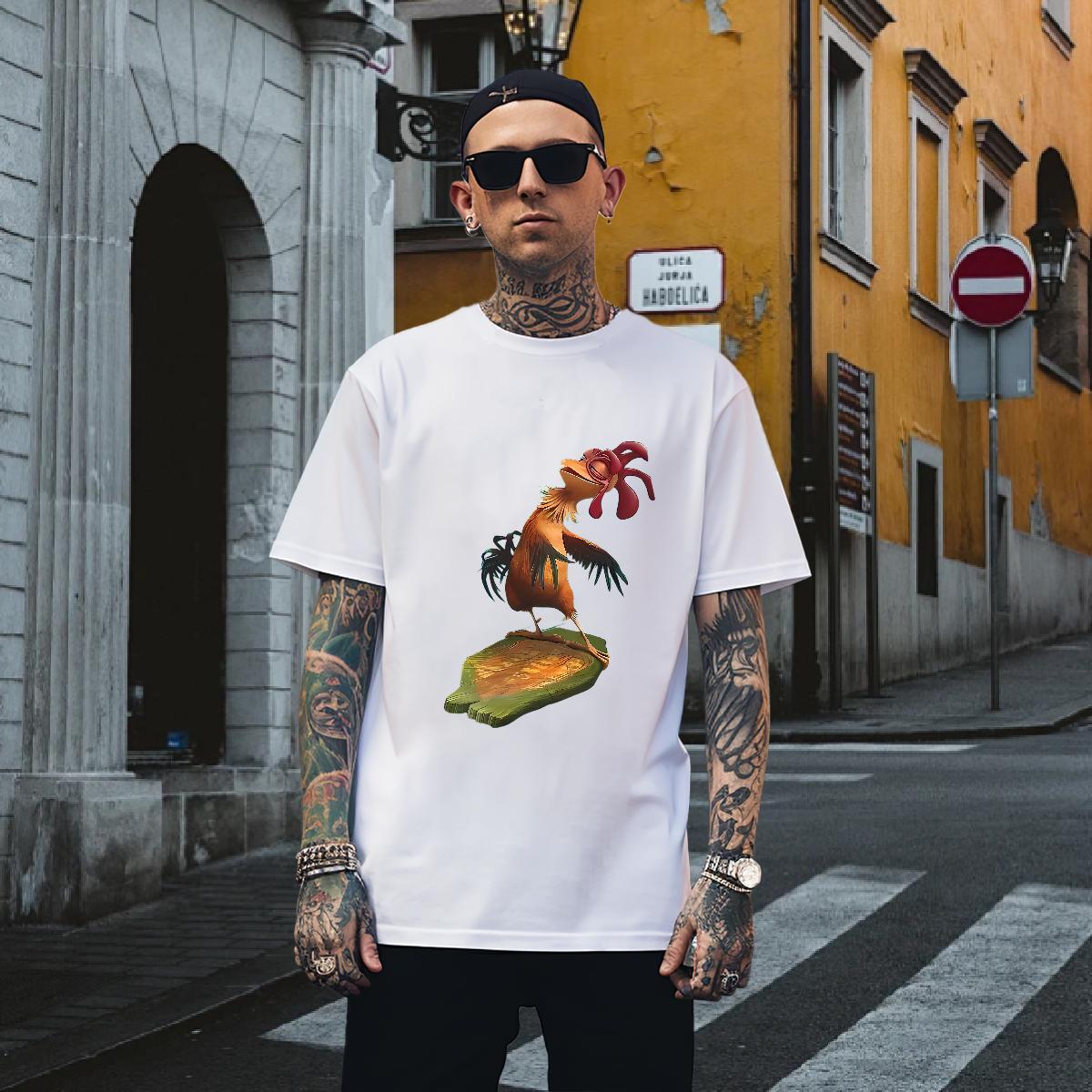 Men T Shirts 100% Cotton 230g chicken Sports Casual Pure Cotton Cartoon Print Couples T Shirts Designer Loose Clothes