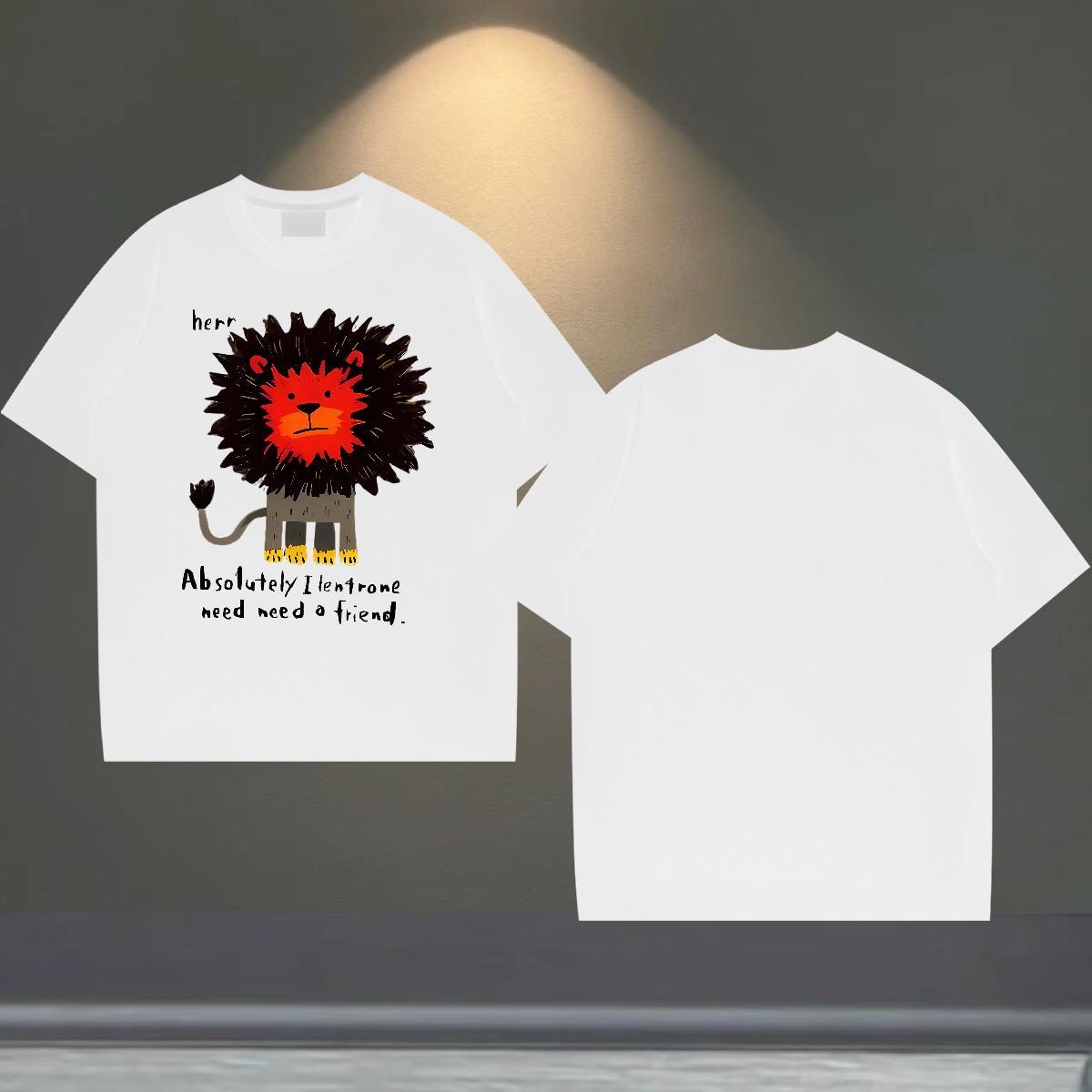 2024 T-Shirts for Men 230g 100% Cotton lion Street Wear Clothings Pure Cotton Unisex Men Tops Tees Customized