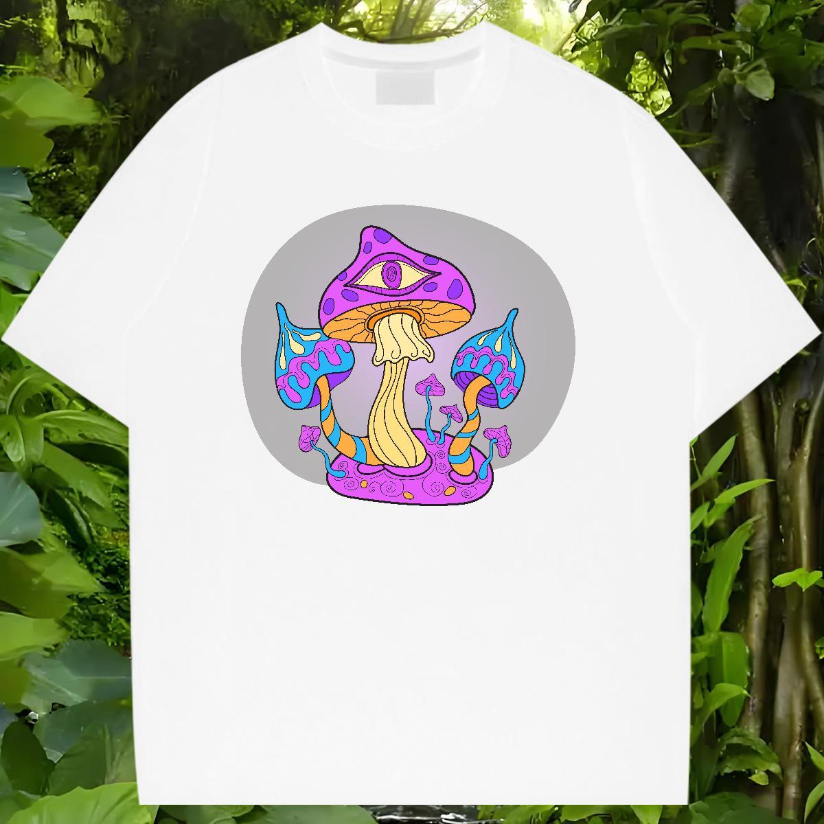 Brand T Shirts Men 230g Pure Cotton mushroom Summer Casual Top Tees O Neck Short Sleeves Designer Couples T Shirts DIY Printed