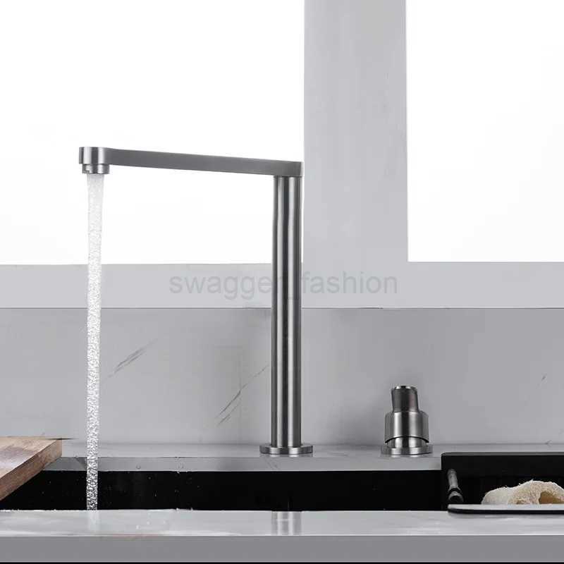 304 Stainless Steel Sink Faucet Hidden Lifting Folding Kitchen Faucet Hot and Cold Mixed Water Separate Sink Tap Dual HolesXJ240806