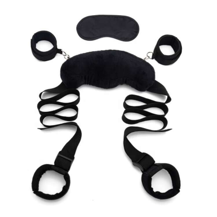 Wholesale Black Wolf Hot Selling SM Slave Bed Bondage Restraint Open Legs With Neck Handcuffs Ankle Cuff Set Couple