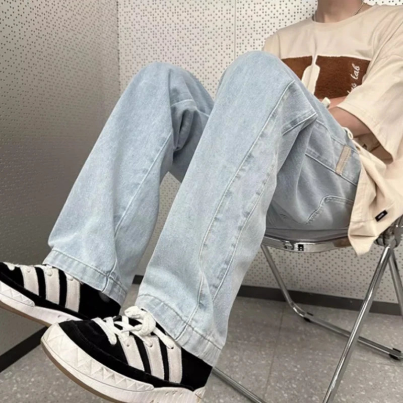 TOI highend straight leg jeans for mens summer business and leisure heavy industry washed light luxury pants 240806