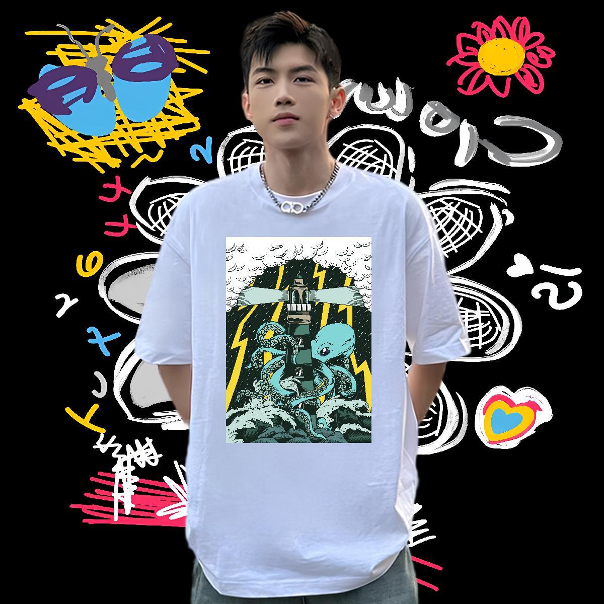Fashion Design T Shirt For Man 230g Pure Cotton octopus Sports Casual Wear Breathable Crew Neck Unisex Couples T Shirts Skull