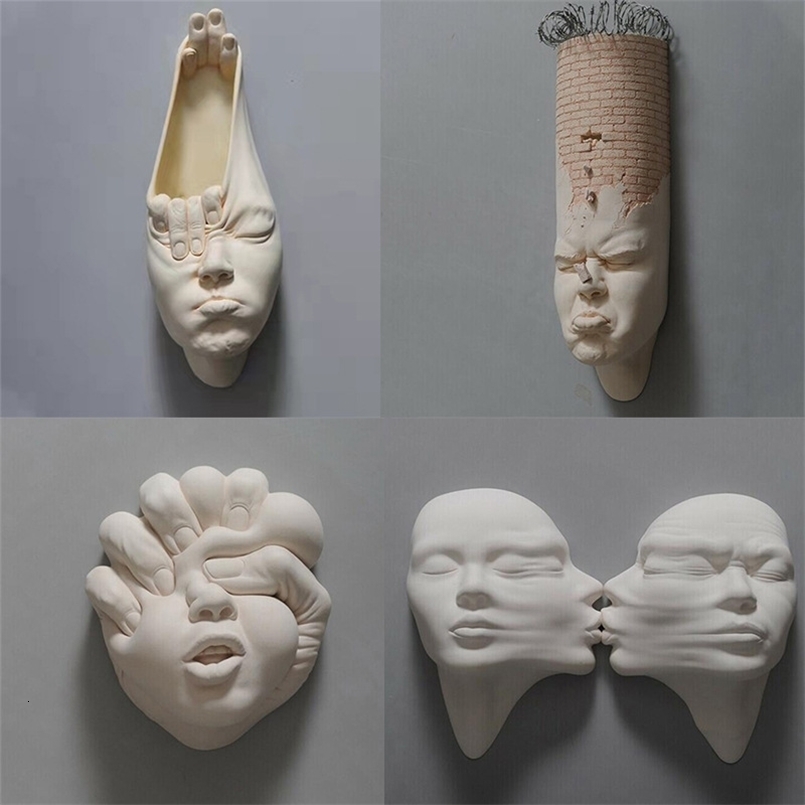 Abstract Wall Hanging Resin Statue Creative Human Face Expression Sculpture Wall Flowerpot Art Craft Ornament Home Decor 240805