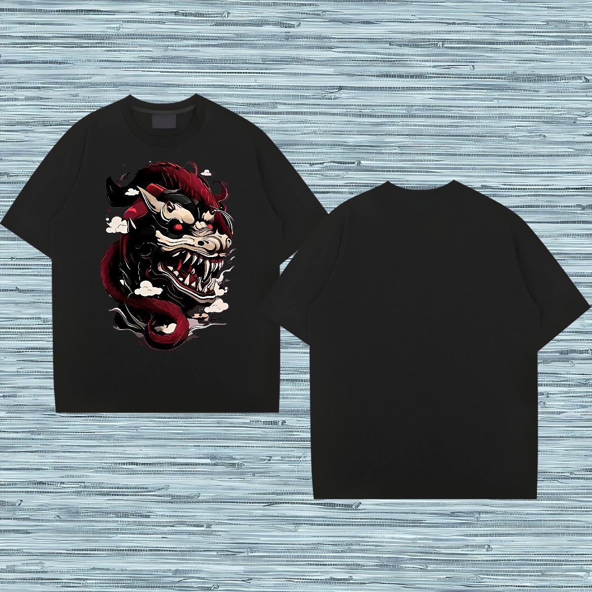 Free Shipping Mens T Shirts 100% Cotton 230g dinosaur Beach Tops Crew Neck High Quality Men Tees Oversized
