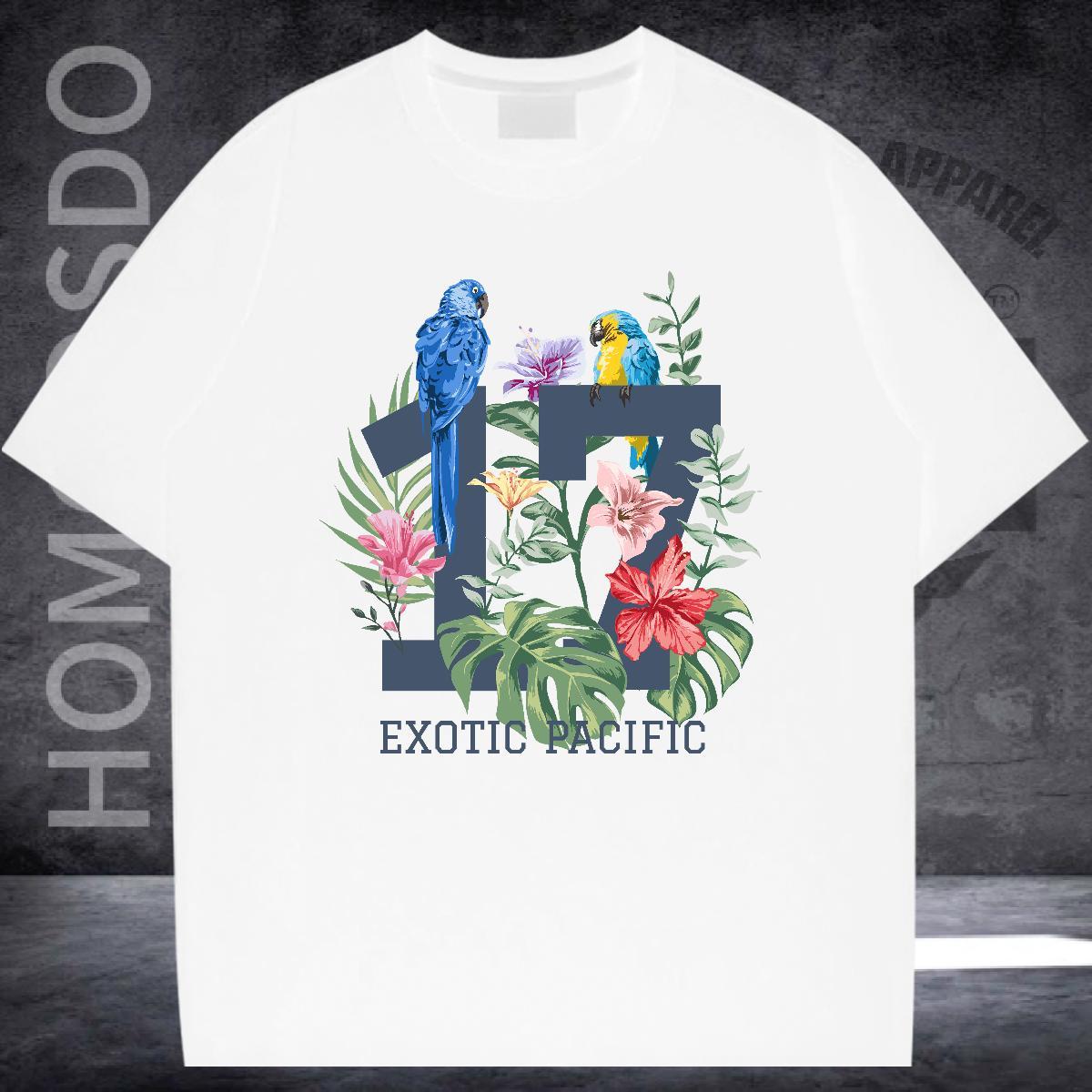 Designer T shirt 230g Pure Cotton bird Casual Beach Tshirts Breathable Soft Couples T Shirts Anime Print