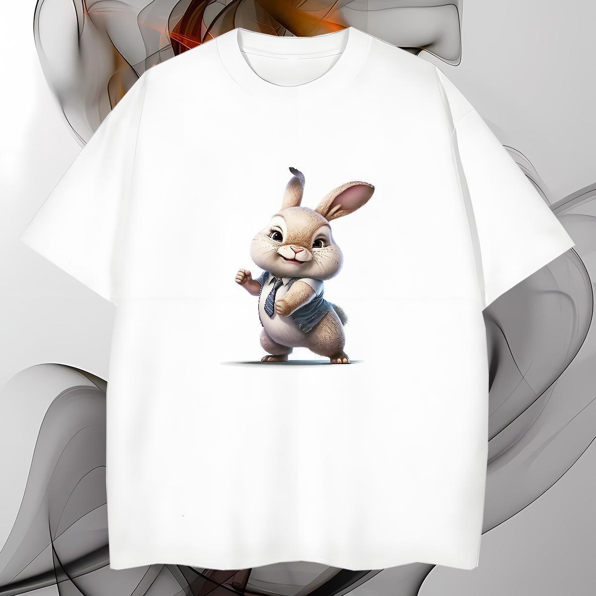 Classic Men Clothes T-Shirt 230g Cotton rabbit T shirt Summer Casual Crew Neck Breathable Oversized 4XL New Tshirts