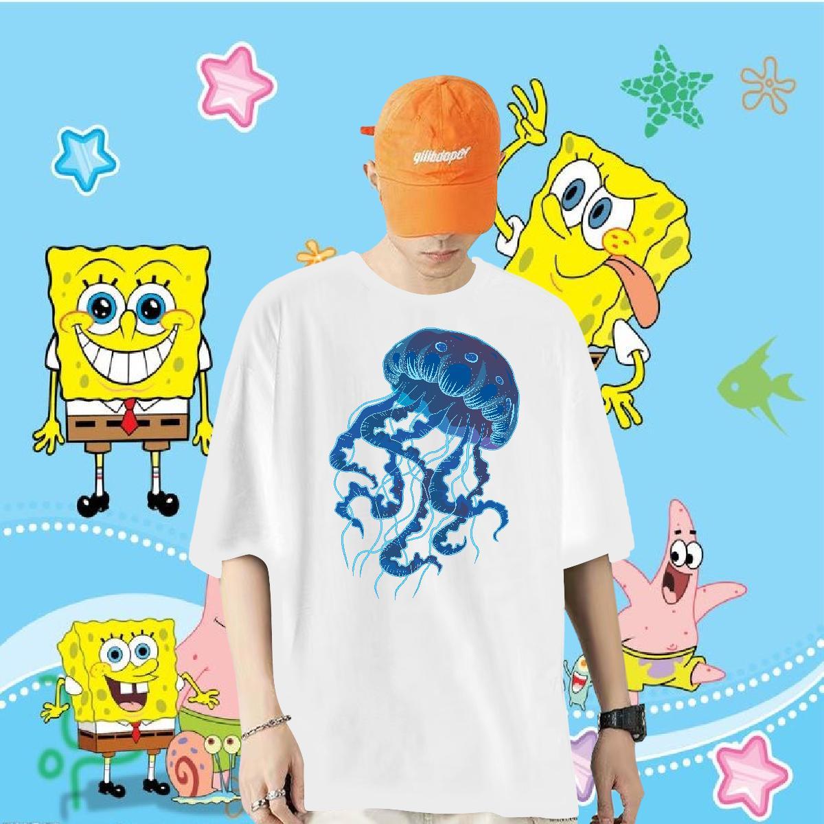 Factory Direct T shirt 230g 100% Cotton jellyfish Hip Hop Polos Breathable Short Sleeve Loose Men Clothes T-Shirt Custom Cartoon