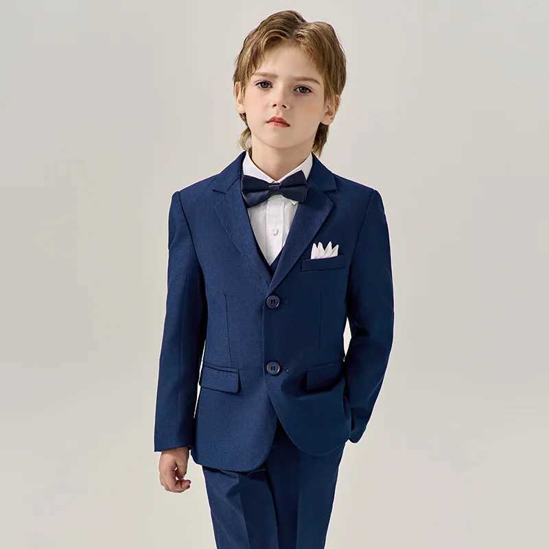 Suits Boys Dark Green Jakcet Vest Pants Bowtie Evening Party Dress Children Wedding Photograph Suit Kids Ceremony Performance Costume