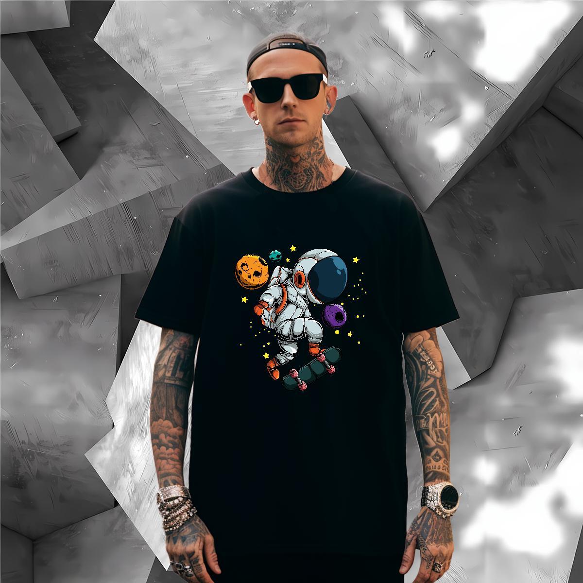 Man T Shirts 100% Cotton 230g cosmonaut Hip Hop Breathable Short Sleeve DIY Men Tshirts Classic Unisex Wear
