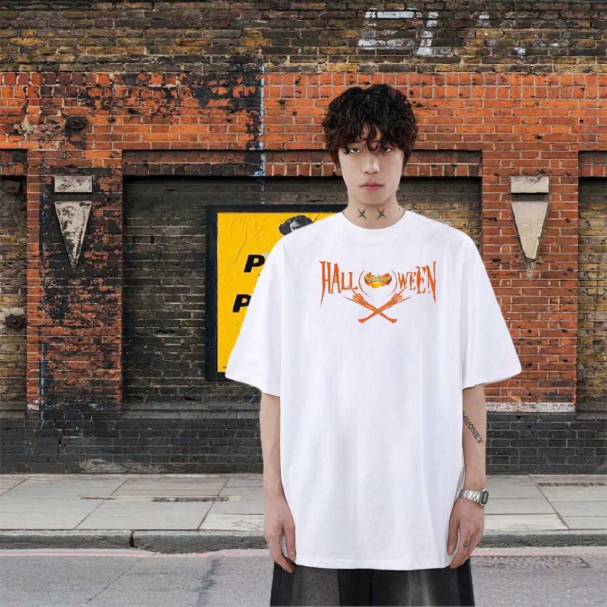 DIY T Shirts Men 230g Pure Cotton halloween Street Casual Tshirts Breathable Short Sleeve Free Shipping Men Tops Tees DIY Printed