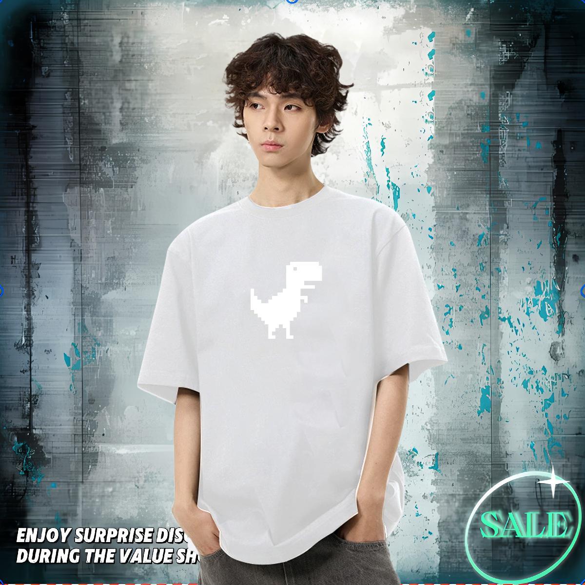 Fashion Man T Shirts 230g Pure Cotton dinosaur Hip Hop Clothes Breathable Short Sleeve Soft Tshirt for Man Woman Anime Print