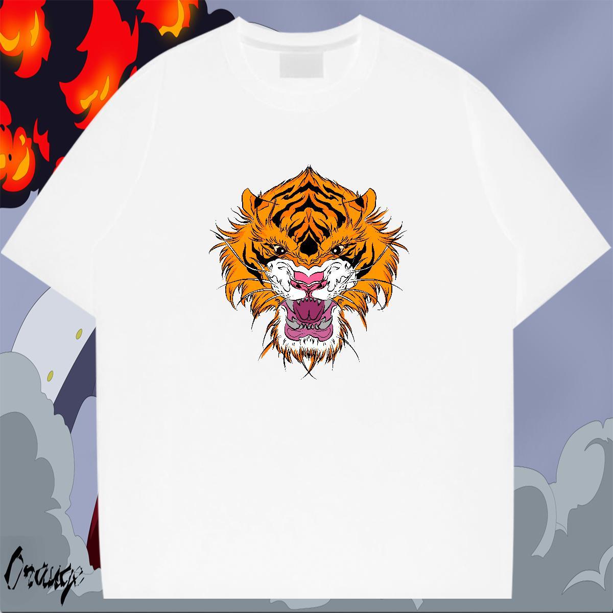 TOP Quality Tshirts 230g Pure Cotton Beach tiger Cartoon Printing L-4XL O Neck Short Sleeves Designer Mens T Shirts Clothes