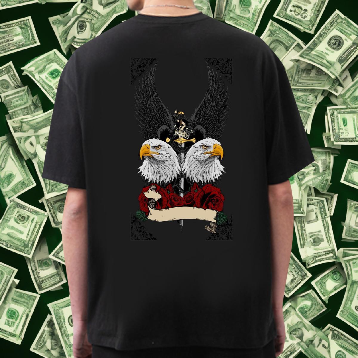 Customized T Shirt For Man 230g Pure Cotton eagle Spring Summer Tops Tees Breathable Short Sleeve Popular Men Tees Asian Size