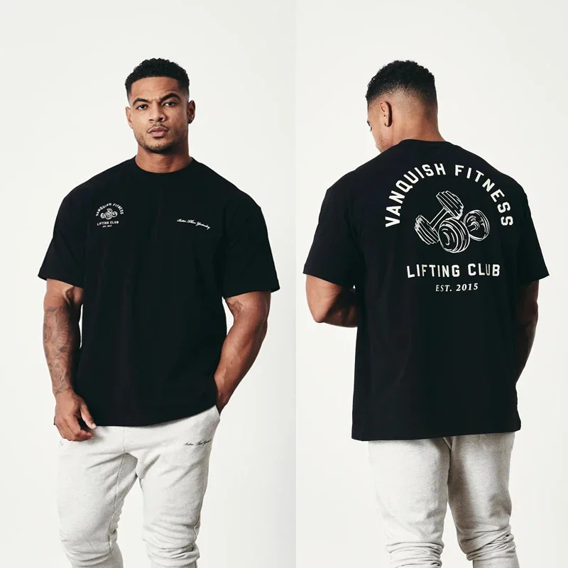 Summer Mens T-shirts Gym Running Training Cotton Round Neck Oversized T-Shirt Fashion Men Clothing Fitness Clothes Top 240806